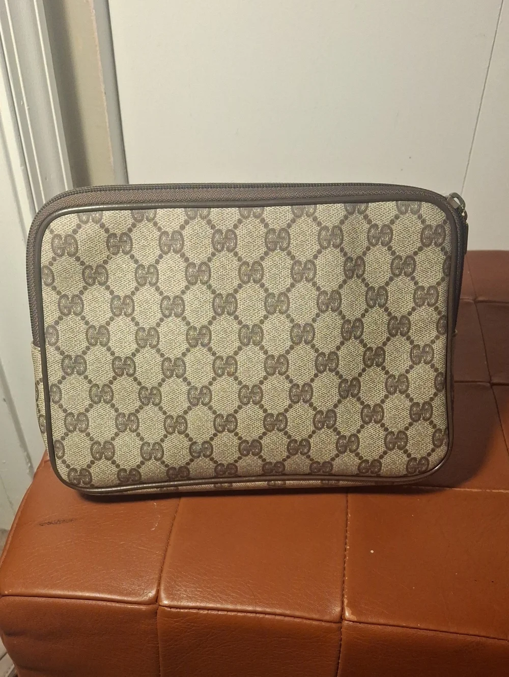 Gucci Beige and Brown GG Supreme Toiletry Pouch